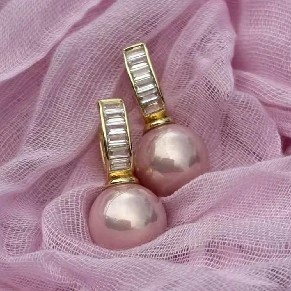 Royal Pink Pearl Statement Earrings 18K Gold & Brilliant Crystals